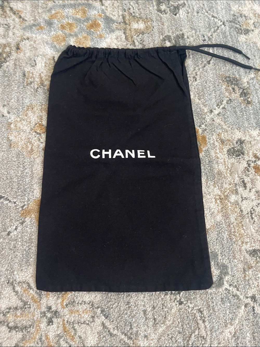 CHANEL Black Drawstring Skirt Dust Bag with White Logo